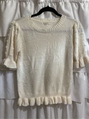 Blu Pepper Cream Ruffle Sleeve Knit Top